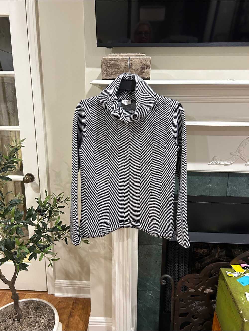 J. Crew Black & White Chevron Cowl Neck Sweater